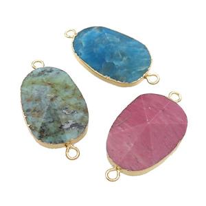 Mixed Gemstone Oval Connector Pointed Gold Plated, approx 20-35mm
