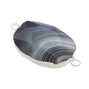 Botswana Agate Oval Connector Faceted Silver Plated, approx 20-35mm