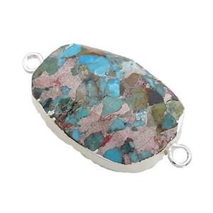 Blue Mosaic Turquoise Oval Connector Faceted Silver Plated, approx 20-35mm