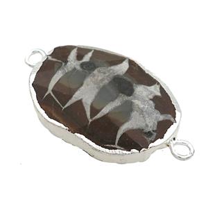 Ocean Agate Oval Connector Faceted Silver Plated, approx 20-35mm