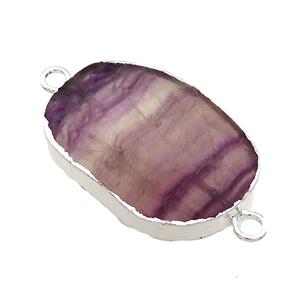 Purple Fluorite Oval Connector Faceted Silver Plated, approx 20-35mm