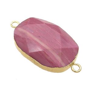 Pink Wood Lace Jasper Oval Connector Faceted Gold Plated, approx 20-35mm