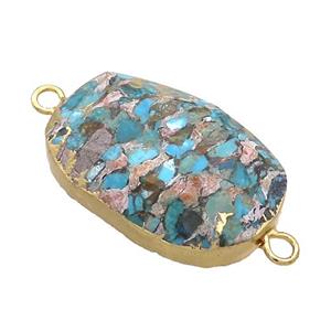 Blue Mosaic Turquoise Oval Connector Faceted Gold Plated, approx 20-35mm