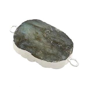 Labradorite Oval Connector Rough Silver Plated, approx 20-35mm