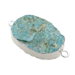 Green Amazonite Oval Connector Rough Silver Plated, approx 20-35mm