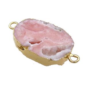 Pink Opal Oval Connector Rough Gold Plated, approx 20-35mm