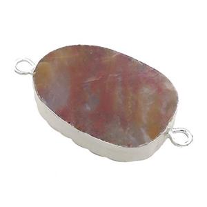 Ocean Agate Oval Connector Flat Silver Plated, approx 20-35mm