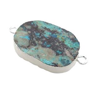 Green African Turquoise Oval Connector Flat Silver Plated, approx 20-35mm