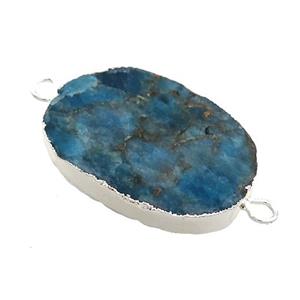 Blue Apatite Oval Connector Flat Silver Plated, approx 20-35mm