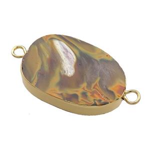 Synthetic Quartz Oval Connector Tigerskin Flat Gold Plated, approx 20-35mm