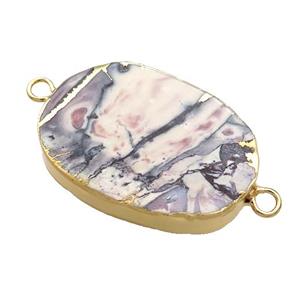 Chohua Jasper Oval Connector Flat Gold Plated, approx 20-35mm