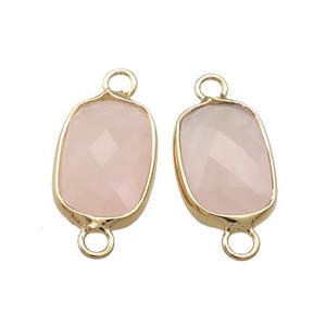 Pink Rose Quartz Rectangle Connector Faceted Gold Plated, approx 11-18mm