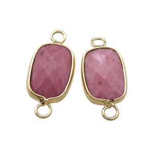 Pink Wood Lace Jasper Rectangle Connector Faceted Gold Plated, approx 11-18mm