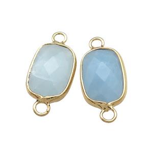 Blue Amazonite Rectangle Connector Faceted Gold Plated, approx 11-18mm