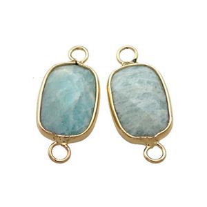 Green Amazonite Rectangle Connector Faceted Gold Plated, approx 11-18mm
