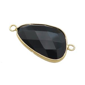 Black Onyx Triangle Connector Faceted Gold Plated, approx 20-30mm