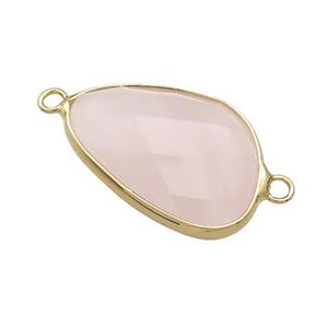 Natural Pink Rose Quartz Triangle Connector Faceted Gold Plated, approx 20-30mm