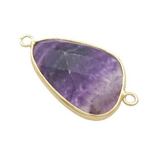 Purple Fluorite Triangle Connector Faceted Gold Plated, approx 20-30mm