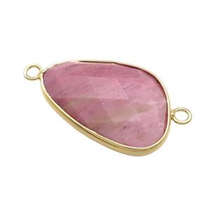Pink Wood Lace Jasper Triangle Connector Faceted Gold Plated, approx 20-30mm