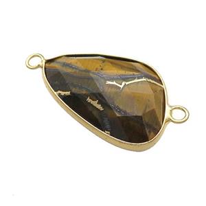 Natural Tiger Eye Stone Triangle Connector Faceted Gold Plated, approx 20-30mm
