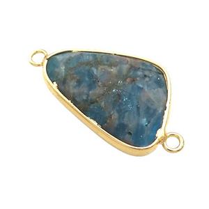 Natural Blue Apatite Triangle Connector Faceted Gold Plated, approx 20-30mm