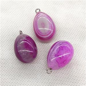 Natural Agate Druzy Egg Pendant Hotpink Dye, approx 20-30mm