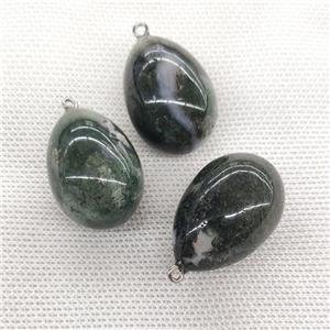 Natural Moss Agate Egg Pendant Green, approx 20-30mm