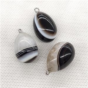 Natural Agate Egg Pendant White Black, approx 20-30mm