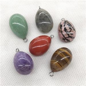 Mixed Gemstone Egg Pendant Charms Teardrop, approx 20-30mm