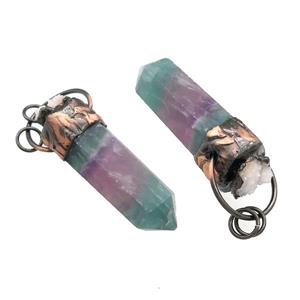 Natural Fluorite Bullet Pendant With Druzy Antique Red Multicolor, approx 16-58mm