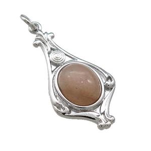 Copper Pendant Pave Peach Moonstone Platinum Plated, approx 8-10mm, 15-28mm