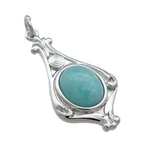 Copper Pendant Pave Amazonite Platinum Plated, approx 8-10mm, 15-28mm