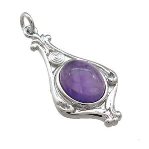 Copper Pendant Pave Purple Amethyst Platinum Plated, approx 8-10mm, 15-28mm