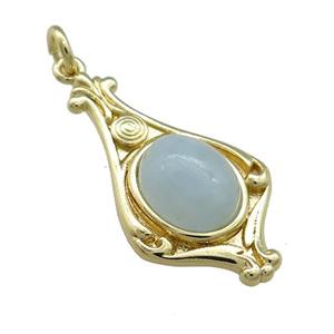 Copper Pendant Pave Aquamarine Gold Plated, approx 8-10mm, 15-28mm