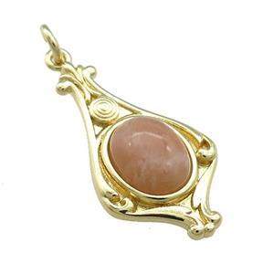 Copper Pendant Pave Peach Moonstone Gold Plated, approx 8-10mm, 15-28mm