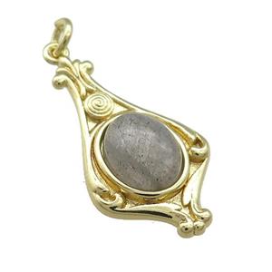 Copper Pendant Pave Labradorite Gold Plated, approx 8-10mm, 15-28mm