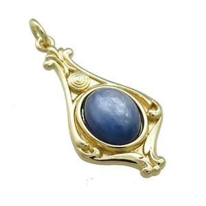 Copper Pendant Pave Blue Kyanite Gold Plated, approx 8-10mm, 15-28mm