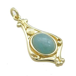 Copper Pendant Pave Amazonite Gold Plated, approx 8-10mm, 15-28mm