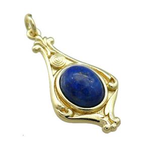 Copper Pendant Pave Blue Lapis Lazuli Gold Plated, approx 8-10mm, 15-28mm