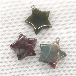 Natural Indian Agate Star Pendant Green, approx 24mm