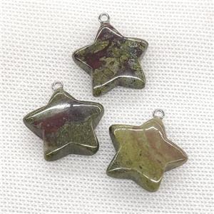 Natural Dragon Bloodstone Star Pendant Green, approx 24mm