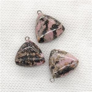 Natural Chinese Rhodonite Triangle Pendant Pink, approx 25mm