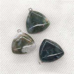 Natural Green Moss Agate Triangle Pendant, approx 25mm