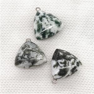 Natural Green Tree Agate Triangle Pendant, approx 25mm