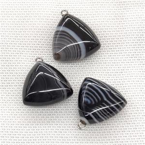 Natural Stripe Agate Triangle Pendant Black Band, approx 25mm