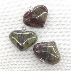 Natural Dragon Bloodstone Heart Pendant, approx 20-25mm