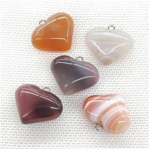 Natural Agate Heart Pendant Multicolor, approx 20-25mm