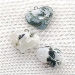Natural Tree Agate Heart Pendant Green White, approx 20-25mm