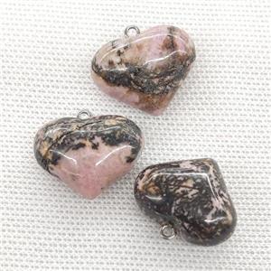 Natural Chinese Rhodonite Heart Pendant Pink, approx 20-25mm