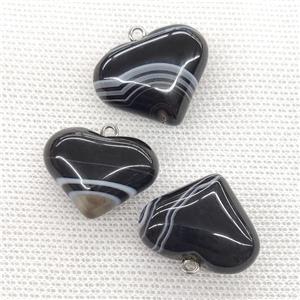 Black Banded Agate Heart Pendant Stripe, approx 20-25mm